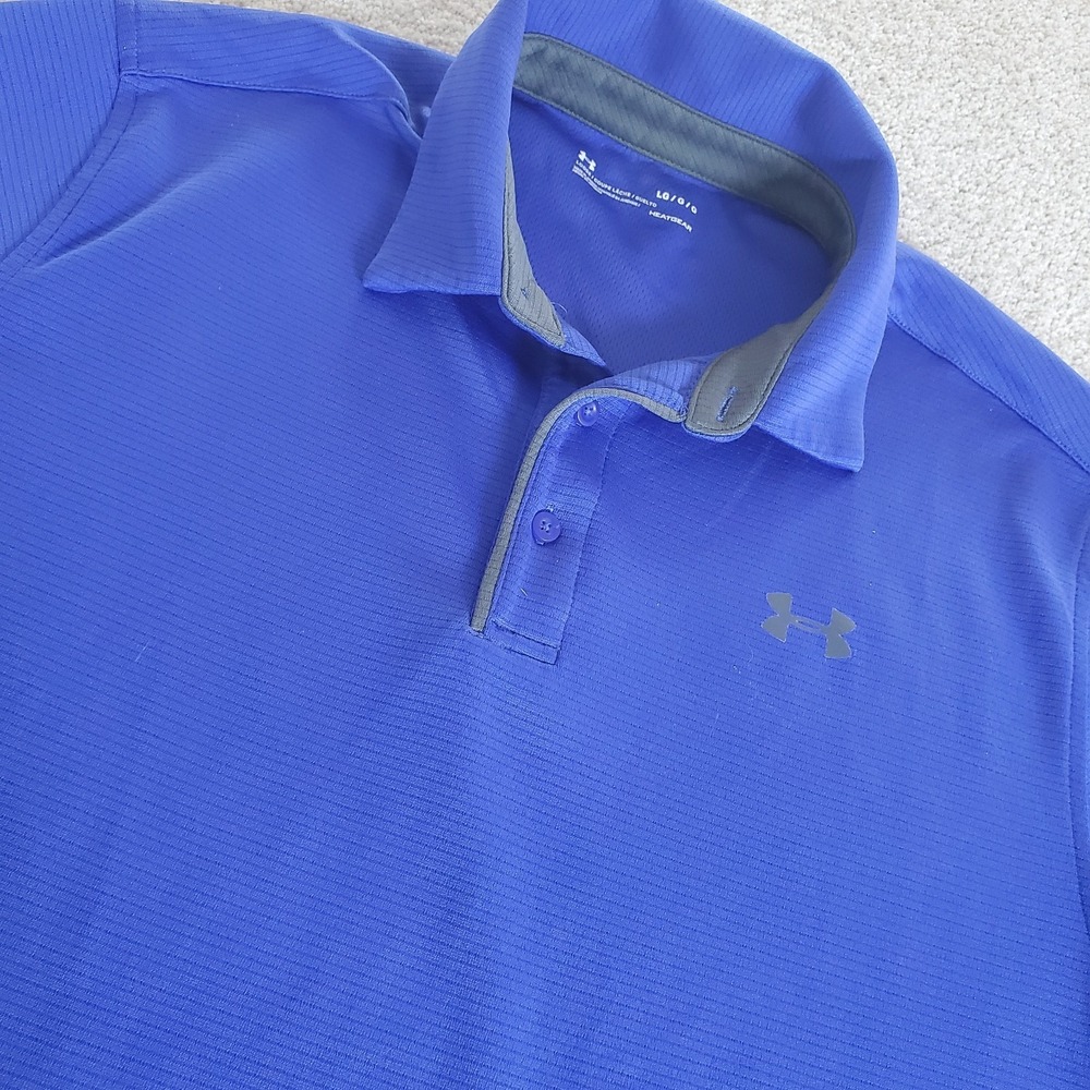 Under Armour Men's Polo Shirt Size L Blue Short Sleeve Heat Gear
